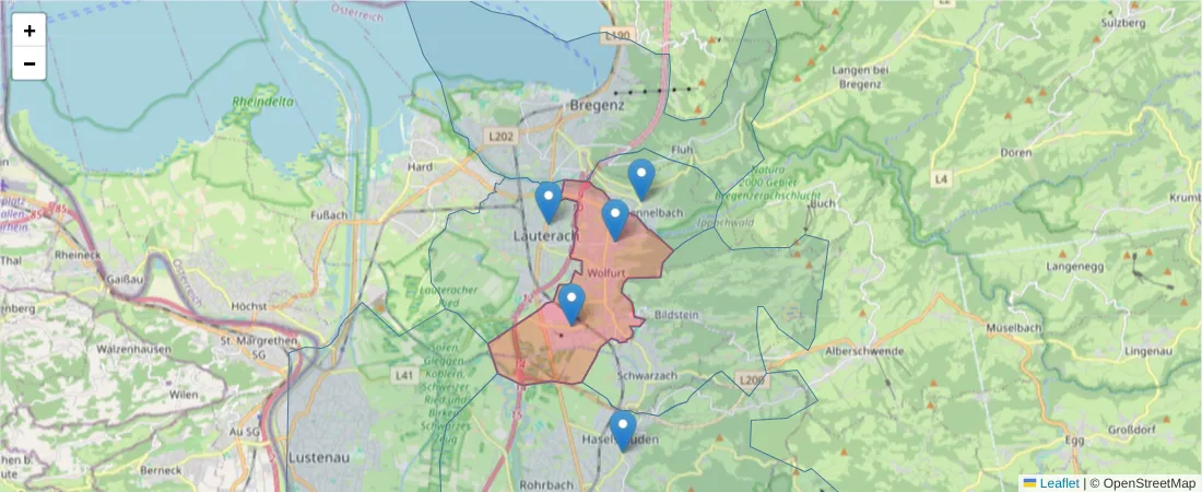 Karte des Postleitzahlen Bereichs  und der umliegenden Postleitzahlen in Deutschland