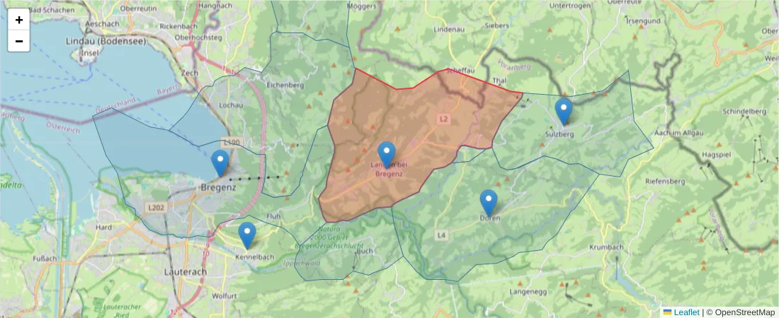 Karte des Postleitzahlen Bereichs  und der umliegenden Postleitzahlen in Deutschland