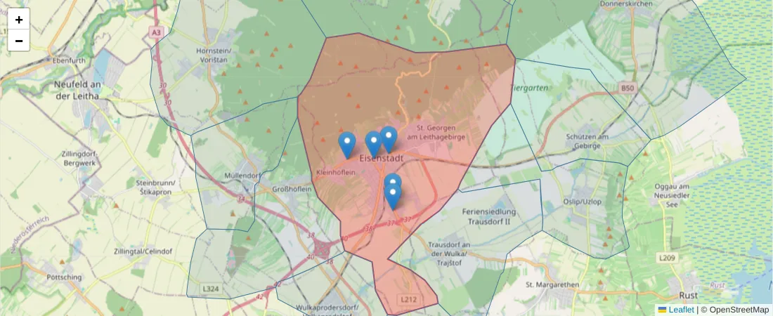Karte des Postleitzahlen Bereichs  und der umliegenden Postleitzahlen in Deutschland