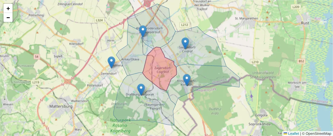 Karte des Postleitzahlen Bereichs  und der umliegenden Postleitzahlen in Deutschland