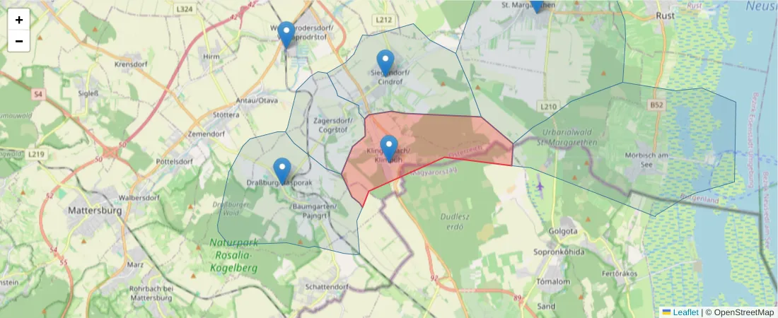 Karte des Postleitzahlen Bereichs  und der umliegenden Postleitzahlen in Deutschland