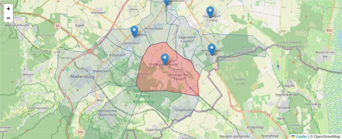 Karte des Postleitzahlen Bereichs  und der umliegenden Postleitzahlen in Deutschland