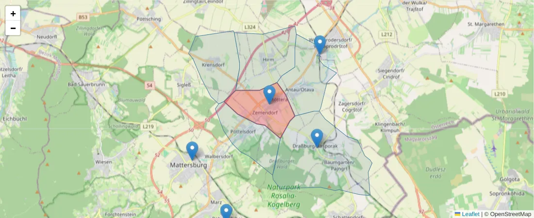 Karte des Postleitzahlen Bereichs  und der umliegenden Postleitzahlen in Deutschland