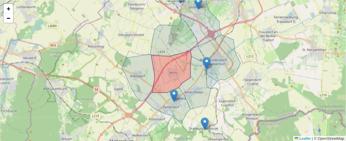 Karte des Postleitzahlen Bereichs  und der umliegenden Postleitzahlen in Deutschland