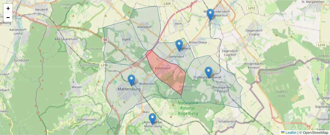 Karte des Postleitzahlen Bereichs  und der umliegenden Postleitzahlen in Deutschland
