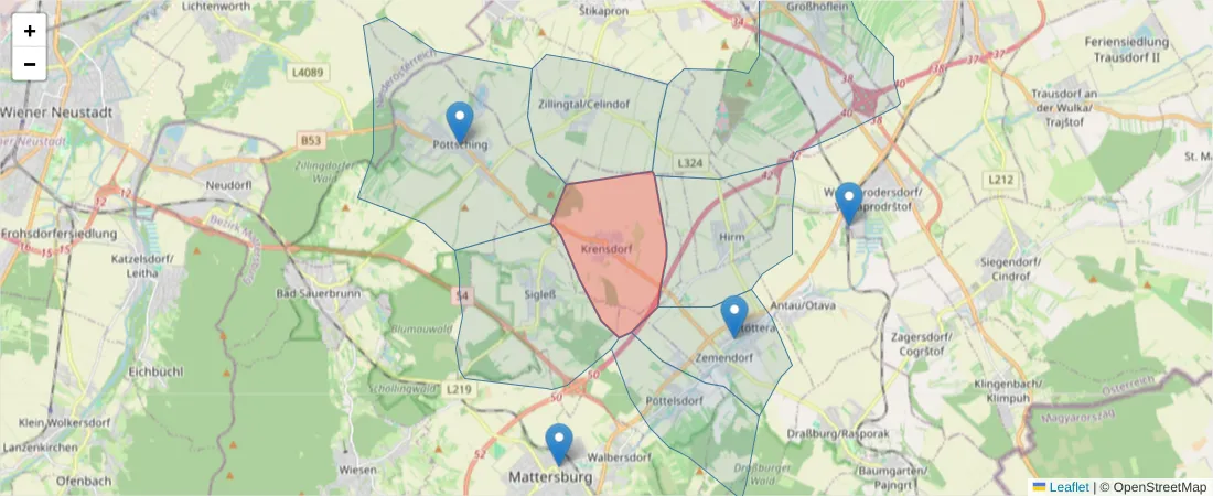 Karte des Postleitzahlen Bereichs  und der umliegenden Postleitzahlen in Deutschland