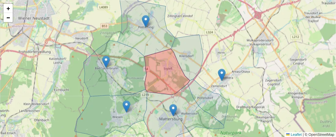 Karte des Postleitzahlen Bereichs  und der umliegenden Postleitzahlen in Deutschland