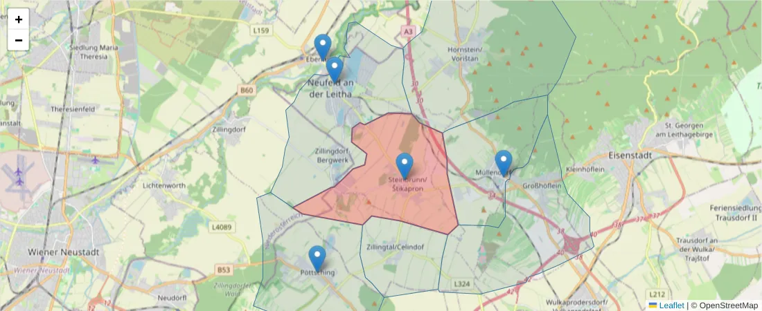 Karte des Postleitzahlen Bereichs  und der umliegenden Postleitzahlen in Deutschland