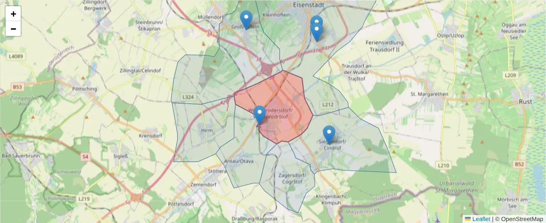 Karte des Postleitzahlen Bereichs  und der umliegenden Postleitzahlen in Deutschland