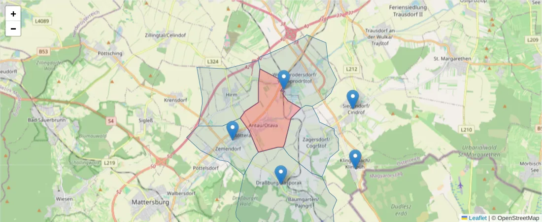 Karte des Postleitzahlen Bereichs  und der umliegenden Postleitzahlen in Deutschland