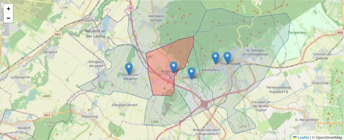 Karte des Postleitzahlen Bereichs  und der umliegenden Postleitzahlen in Deutschland