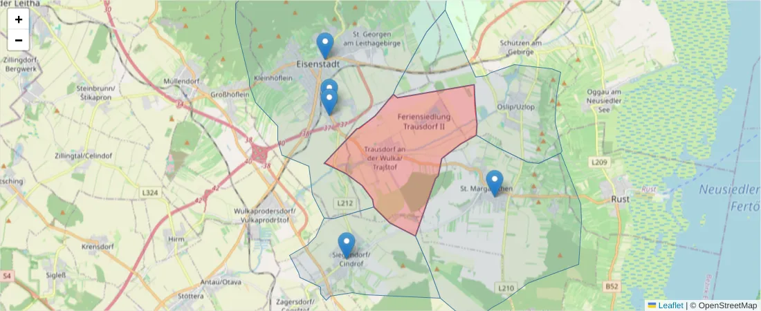 Karte des Postleitzahlen Bereichs  und der umliegenden Postleitzahlen in Deutschland