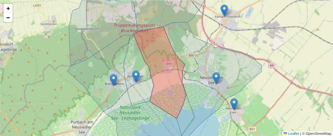 Karte des Postleitzahlen Bereichs  und der umliegenden Postleitzahlen in Deutschland