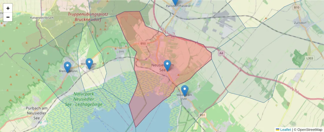 Karte des Postleitzahlen Bereichs  und der umliegenden Postleitzahlen in Deutschland