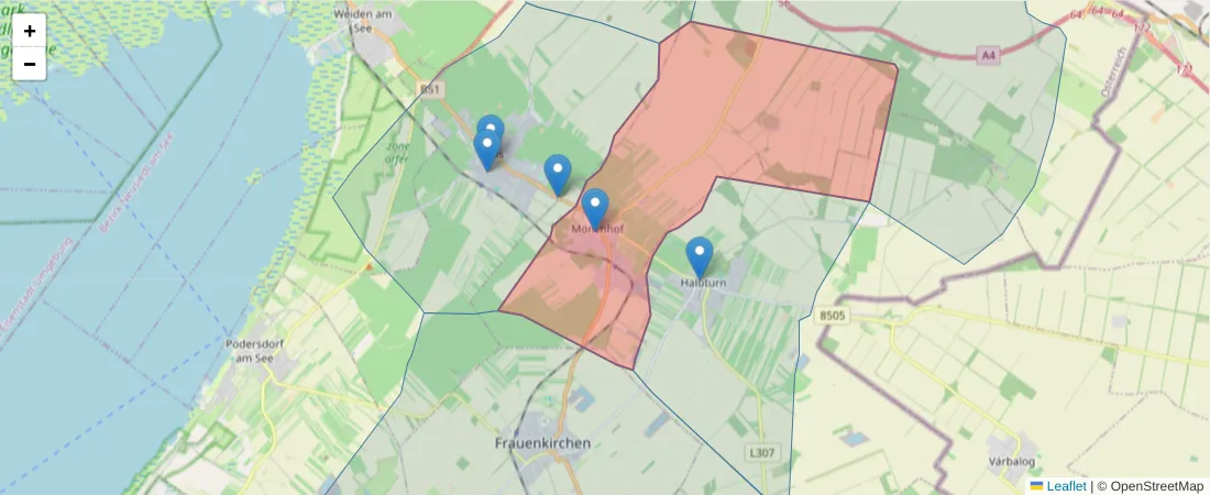 Karte des Postleitzahlen Bereichs  und der umliegenden Postleitzahlen in Deutschland