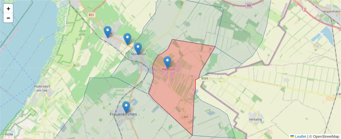 Karte des Postleitzahlen Bereichs  und der umliegenden Postleitzahlen in Deutschland