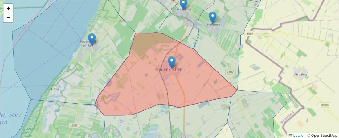 Karte des Postleitzahlen Bereichs  und der umliegenden Postleitzahlen in Deutschland