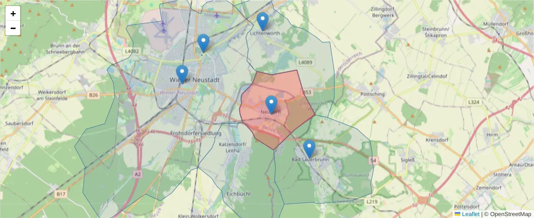 Karte des Postleitzahlen Bereichs  und der umliegenden Postleitzahlen in Deutschland