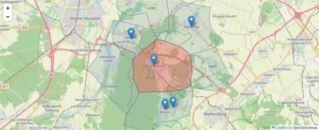 Karte des Postleitzahlen Bereichs  und der umliegenden Postleitzahlen in Deutschland