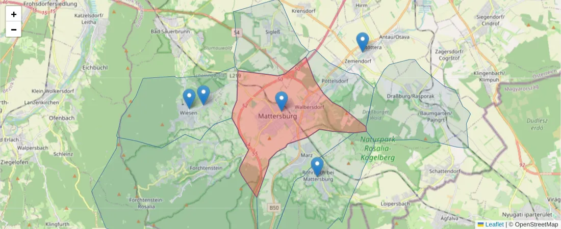 Karte des Postleitzahlen Bereichs  und der umliegenden Postleitzahlen in Deutschland
