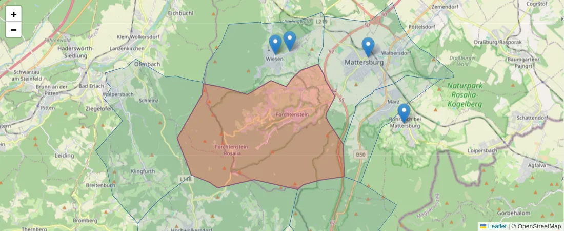 Karte des Postleitzahlen Bereichs  und der umliegenden Postleitzahlen in Deutschland