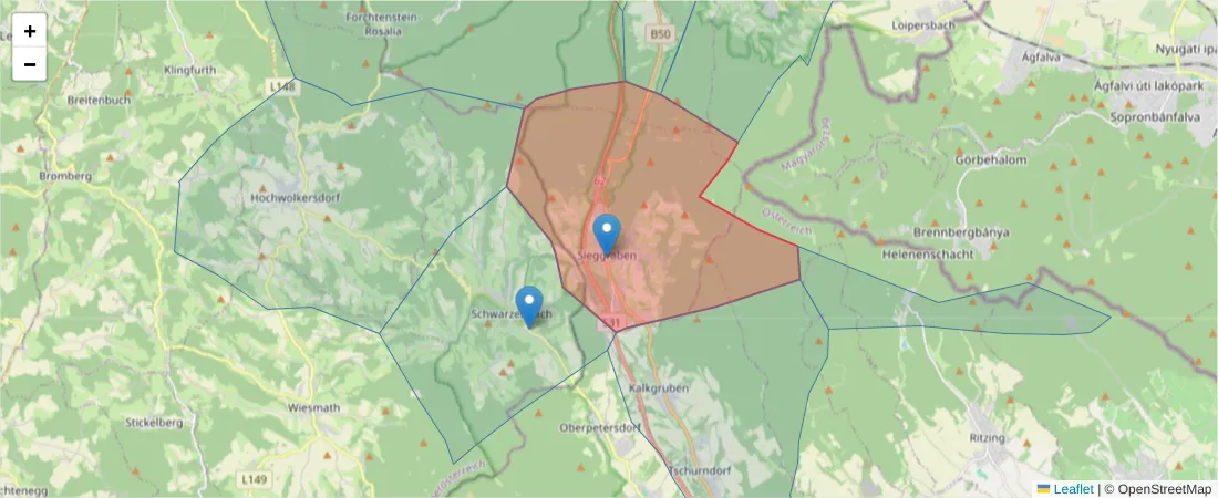 Karte des Postleitzahlen Bereichs  und der umliegenden Postleitzahlen in Deutschland