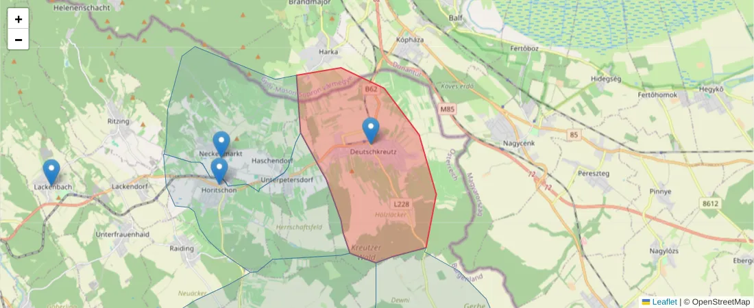 Karte des Postleitzahlen Bereichs  und der umliegenden Postleitzahlen in Deutschland