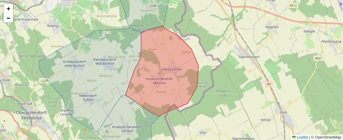 Karte des Postleitzahlen Bereichs  und der umliegenden Postleitzahlen in Deutschland