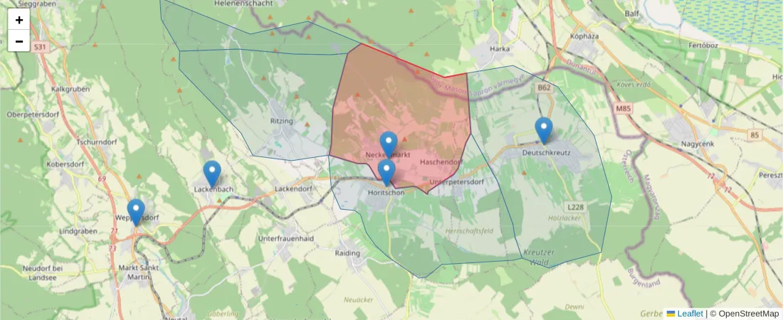 Karte des Postleitzahlen Bereichs  und der umliegenden Postleitzahlen in Deutschland