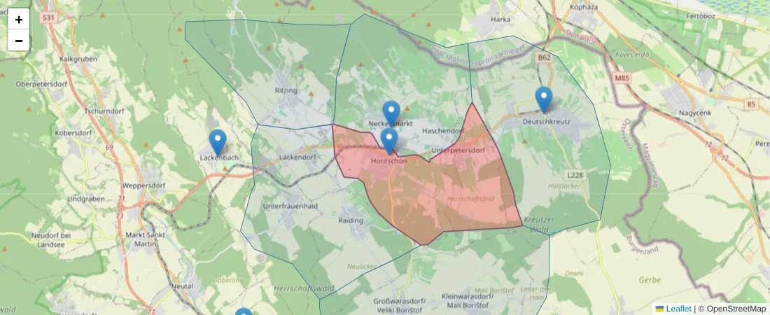 Karte des Postleitzahlen Bereichs  und der umliegenden Postleitzahlen in Deutschland
