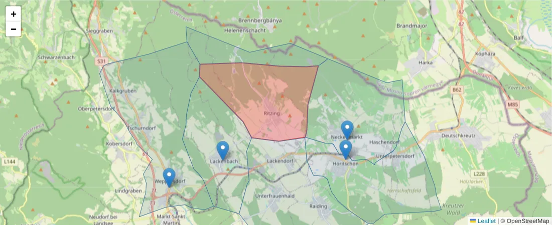 Karte des Postleitzahlen Bereichs  und der umliegenden Postleitzahlen in Deutschland