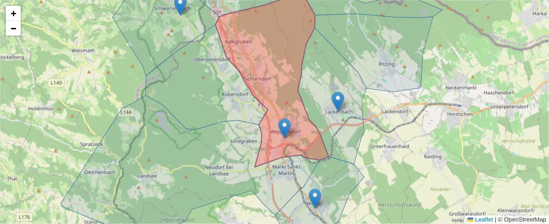 Karte des Postleitzahlen Bereichs  und der umliegenden Postleitzahlen in Deutschland