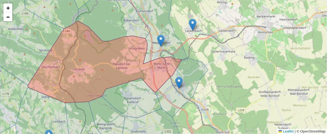 Karte des Postleitzahlen Bereichs  und der umliegenden Postleitzahlen in Deutschland