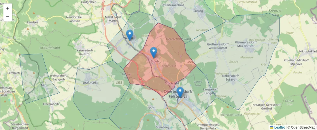 Karte des Postleitzahlen Bereichs  und der umliegenden Postleitzahlen in Deutschland