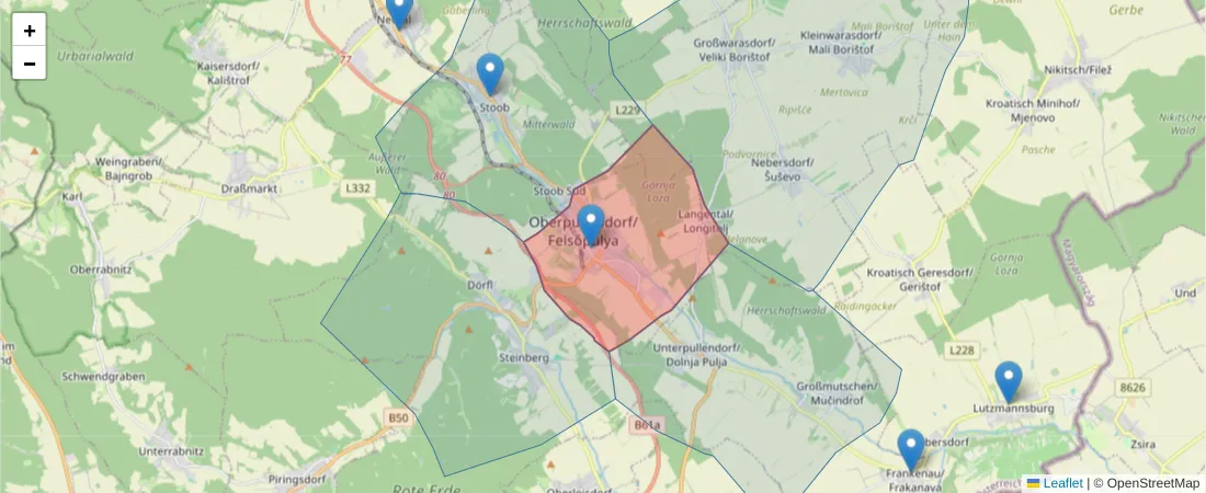 Karte des Postleitzahlen Bereichs  und der umliegenden Postleitzahlen in Deutschland