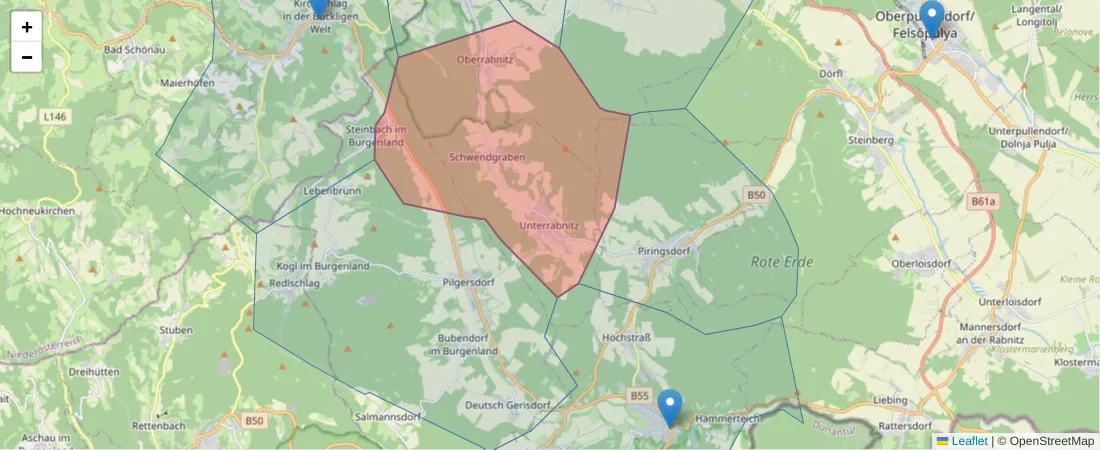 Karte des Postleitzahlen Bereichs  und der umliegenden Postleitzahlen in Deutschland