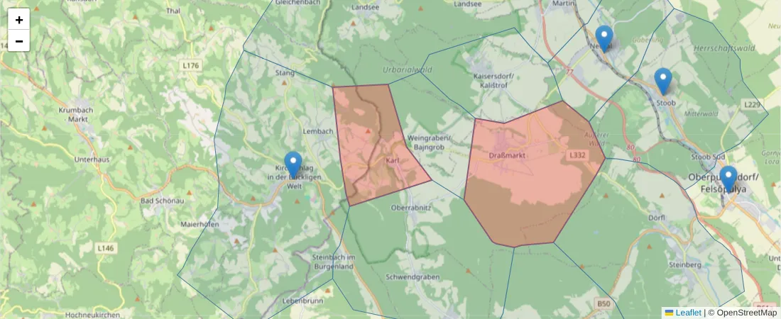Karte des Postleitzahlen Bereichs  und der umliegenden Postleitzahlen in Deutschland