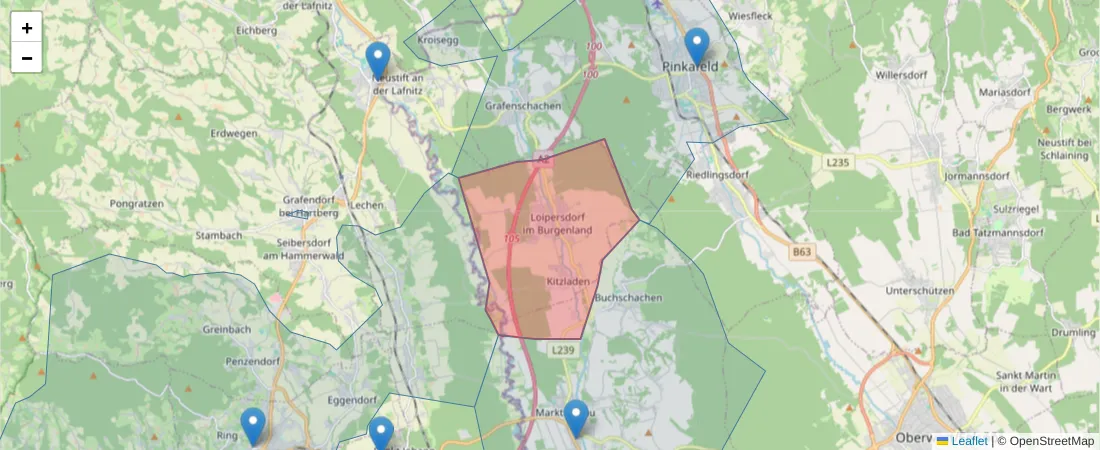 Karte des Postleitzahlen Bereichs  und der umliegenden Postleitzahlen in Deutschland