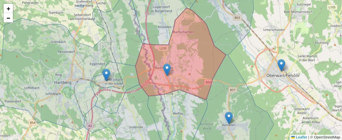 Karte des Postleitzahlen Bereichs  und der umliegenden Postleitzahlen in Deutschland