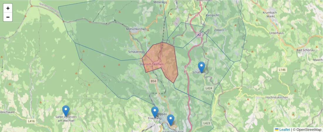 Karte des Postleitzahlen Bereichs  und der umliegenden Postleitzahlen in Deutschland