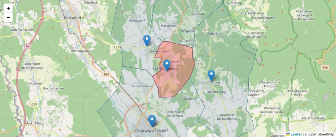 Karte des Postleitzahlen Bereichs  und der umliegenden Postleitzahlen in Deutschland