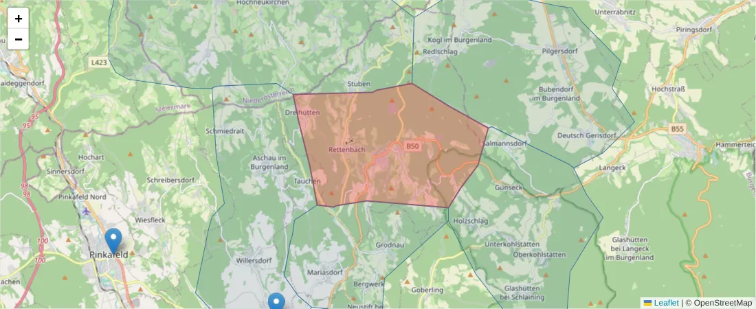 Karte des Postleitzahlen Bereichs  und der umliegenden Postleitzahlen in Deutschland