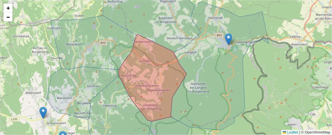 Karte des Postleitzahlen Bereichs  und der umliegenden Postleitzahlen in Deutschland
