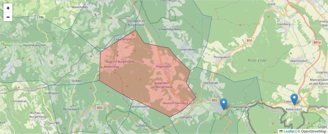 Karte des Postleitzahlen Bereichs  und der umliegenden Postleitzahlen in Deutschland