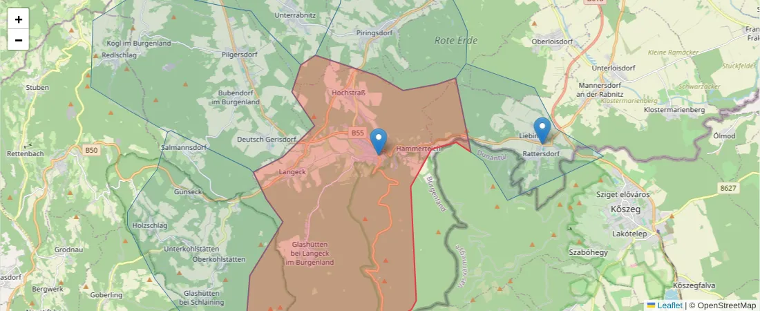 Karte des Postleitzahlen Bereichs  und der umliegenden Postleitzahlen in Deutschland