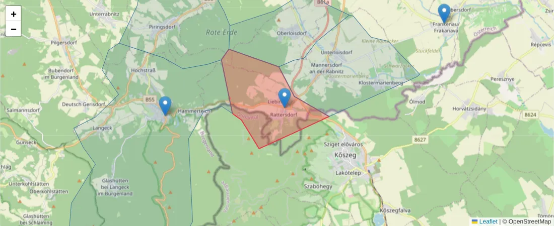 Karte des Postleitzahlen Bereichs  und der umliegenden Postleitzahlen in Deutschland