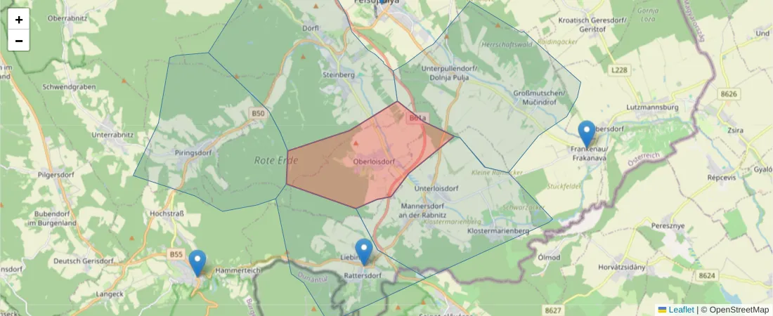 Karte des Postleitzahlen Bereichs  und der umliegenden Postleitzahlen in Deutschland