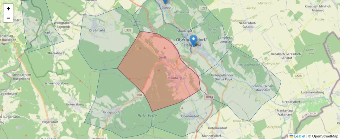 Karte des Postleitzahlen Bereichs  und der umliegenden Postleitzahlen in Deutschland