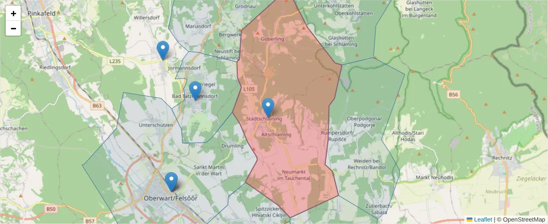 Karte des Postleitzahlen Bereichs  und der umliegenden Postleitzahlen in Deutschland