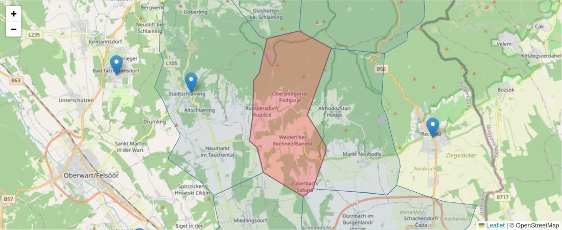 Karte des Postleitzahlen Bereichs  und der umliegenden Postleitzahlen in Deutschland